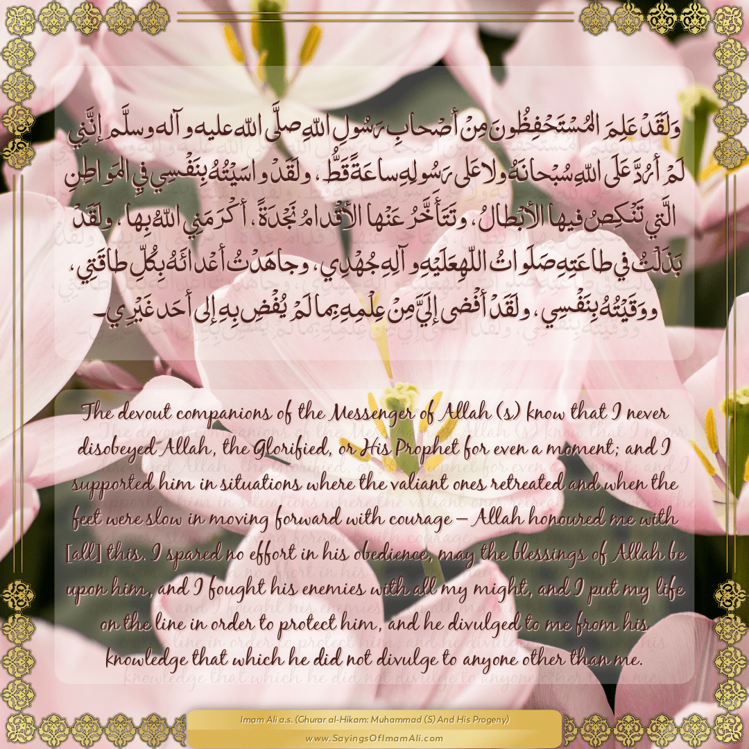 The devout companions of the Messenger of Allah (s) know that I never...